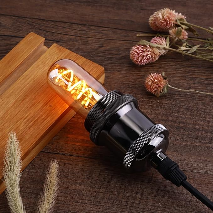 6 Pack T32 /T12 Dimmable Tubular LED Bulb 4W Equals 40W Warm Amber Glass E26 Base Edison Bulb for Chandeliers, Wall sconces, Table Lamps, cafes Indoor Lighting fixtures.