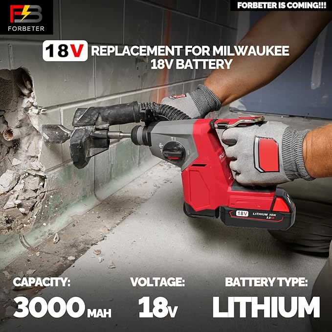 3.0Ah Replacement Battery for Milwaukee M18 Battery 48-11-1850 48-11-1852 48-11-1830, Compatible with Milwaukee 18V Battery Cordless Power Tools