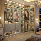 Large Corner Closet System with 3 Sets, 87.2" Closet Organizer System with 4 Drawers & 4 Hanging Rods, Reversible L Shaped Walk-in Closets, Load 2000+LBS, Grey (87.2" L x 39.2" W x 80" H)