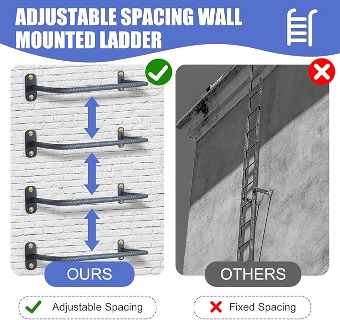 6-Rung Window Well Ladder, Heavy Duty Steel Basement Egress Ladder, Adjustable Wall Muonted Ladder for Home Safety, 700LBS