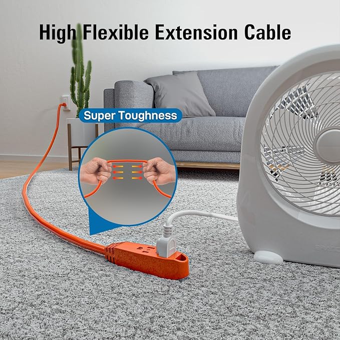 K KASONIC - 12-Feet 3 Outlet Extension Cord, UL Listed, 16/3 SJTW 3-Wire Grounded, 13 Amp 125 V 1625 Watts, Multi-Outlet Indoor/Outdoor Use, Orange