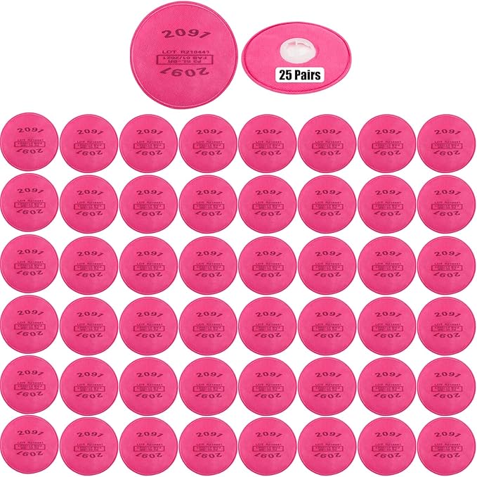 50Pcs/25Pairs 2091 Respirator Filters, High-Efficiency Dustproof Filter Cotton, 2091 Particulate Filter/Cartridges for 6200, 6502, 6800, 7502 etc Respirator, for Asbestos, Welding, Painting, Sanding