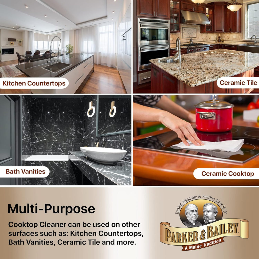 Parker & Bailey Cooktop Cleaner – Non-Scratch Formula for Glass and Ceramic Stovetops, Removes Grease and Residue, Restores Shine, 8 oz