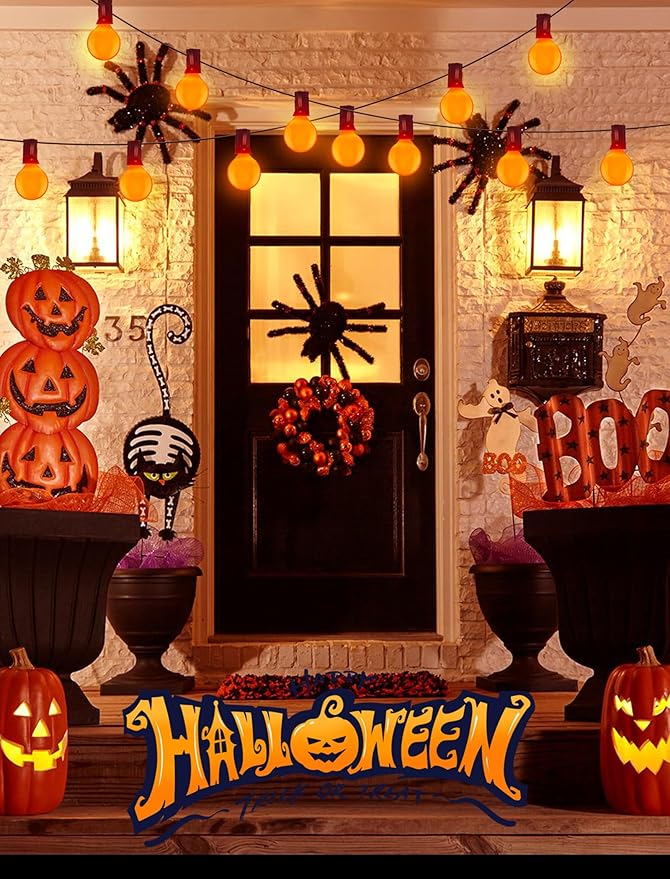 Abeja G40 Orange Replacement Bulbs,G40 Halloween Globe Light Bulbs, 5W Incandescent Glass Bulbs for Indoor Outdoor Patio String Lights,C7/E12 Base, 25 Pack