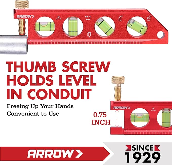 ARROW 6.3-Inch Torpedo Level, Magnetic Leveler with 0°/30°/45°/90° Bubbles, Top-view Windows, Aluminium Alloy Frame, Dual Metric and SAE Scales