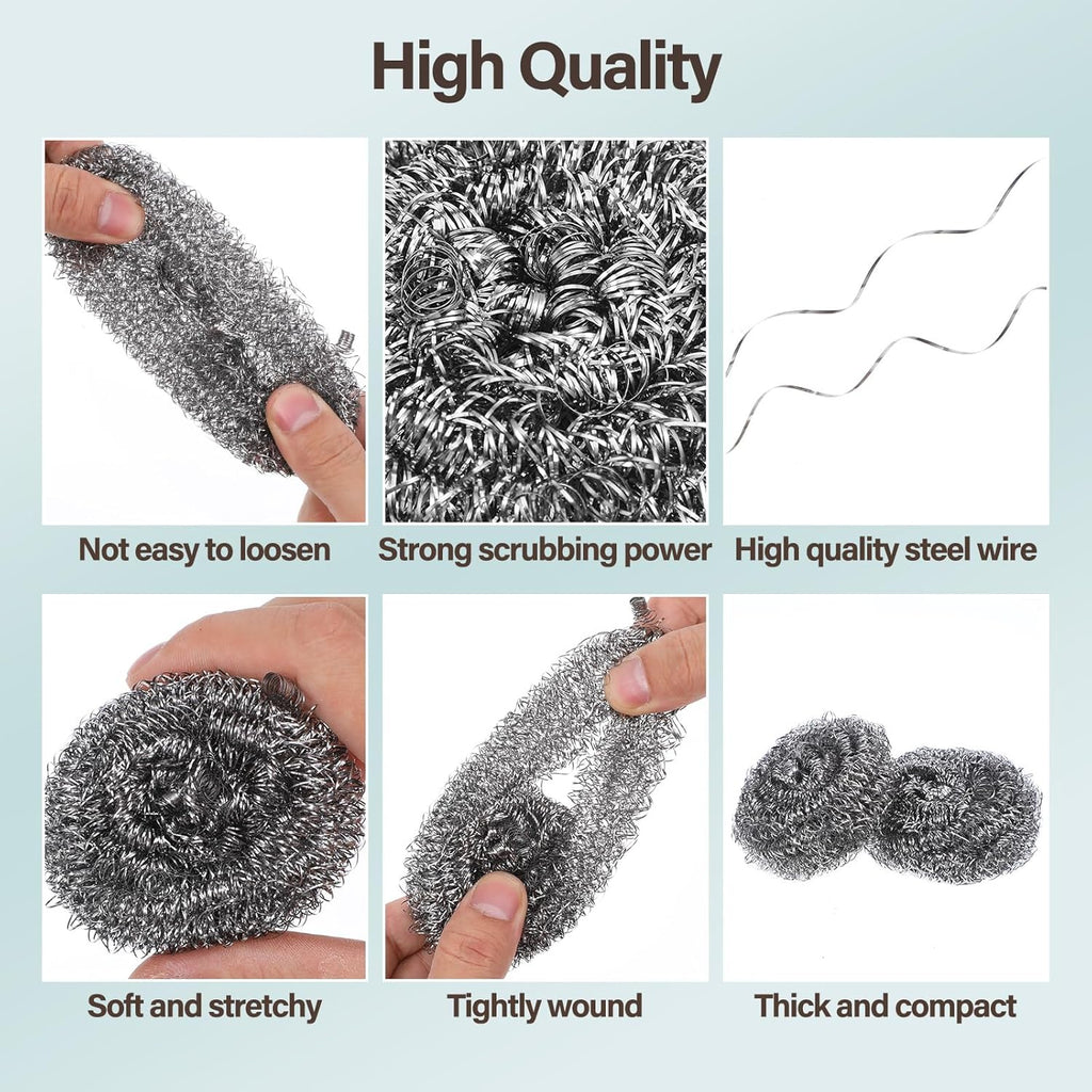 100Pcs Steel Wool Scrubber Pads, Bulk Steel Wool Scrubber, Metal Sponge Wire Scouring Pad, Heavy Duty Dishwashing Scouring Pads for Cleaning Dishes, Pans, Pots, Ovens, Grills, Sinks
