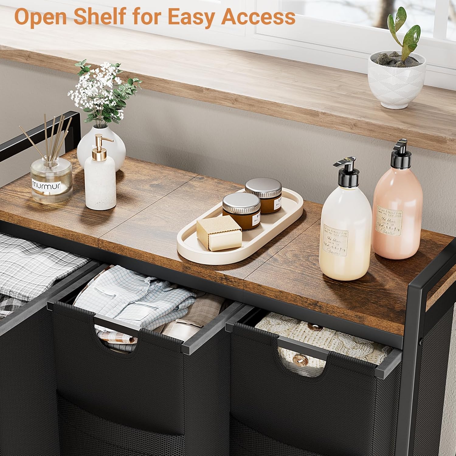 Lulive Laundry Hamper, Laundry Basket Organizer with 3 Pull-Out Removable Bags & Large Top Shelf, 3 × 12.5 Gal (142L) Freestanding Laundry Sorter 3 Sections for Laundry Room, Bathroom and Dorm