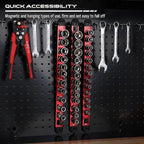 Magnetic Socket Holder Organizer Set: 3/8 Detachable Socket Trays Socket Organizer for Tool Box Drawer Holds 14-Piece Standard Size Sockets for Automotive Mechanic Garage(Red)