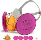 RANKSING Respirator Mask with Filters and Glasses to Against Dust Gases Fumes in Painting Spraying Sanding Orange/Pink