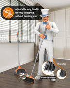 MR.SIGA Broom and Dustpan Set with Long Handle, Stand Upright Broom with Dustpan Combo for Cleaning Office, Garage, Lobby, Lightweight Sweeping Set, 51.7"(131 cm) Long Handle, Gray & Orange