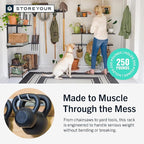 StoreYourBoard Wall-Mounted Rack With 4 Garage Hooks – Heavy-Duty Steel Holder Garage & Garden Storage for Shed, Workshop, or Home Organization – For Rakes, Shovels, Tools & More – 2 Pack, Black