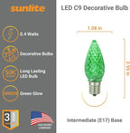 Sunlite 80706 LED C9, Holiday Decorative Light Bulb, 0.4 Watts, E17 Intermediate Base, Faceted Christmas-Lights; Nightlight, Green, 6 Count