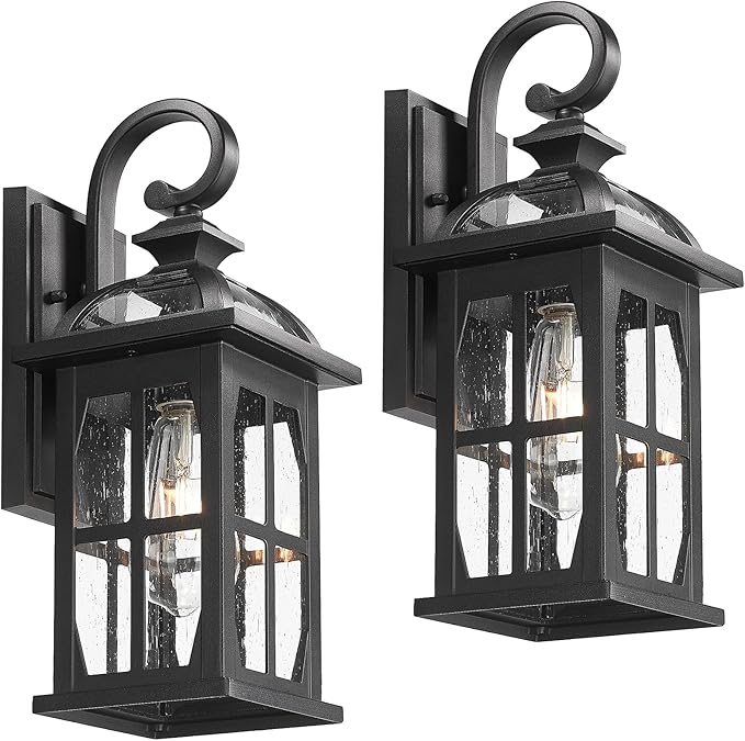 Darkaway Outdoor Wall Lights, Exterior Light Fixture with Seeded Glass, Aluminum Anti-Rust Exterior Lights Sconces Lighting for House Porch Yard Hallway Doorway Garage
