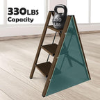 Taranta 3 Step Ladder,Aluminum Lightweight Folding 3 Step Stool with Anti-Slip Wide Pedal,330lbs Capacity Step Ladder for Household,Kitchen,Office - Walnut