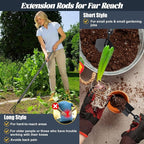 Garden Tool Set with Extended Long Handle, 5 Pieces Stainless Steel Gardening Tool Kit, Gifts for Parents and Kids Including Trowels, Hand rake, Weeder, Pruning Shears for Weeding Planting