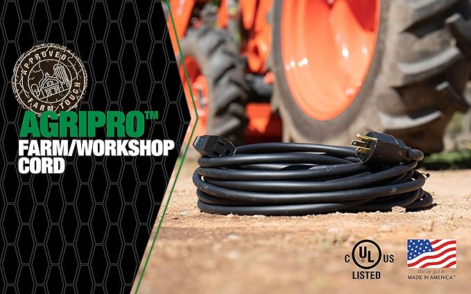 Southwire AGRIPRO Medium Duty Extension Cord, 100Ft, 14 Gauge, 3 Conductor, Farm/Workshop Cord, SJTOW, Black, 64816301