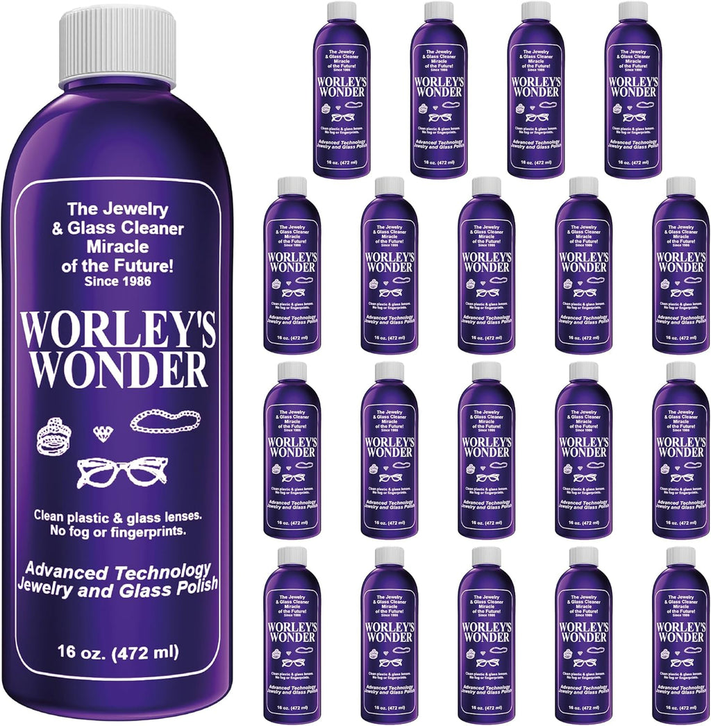 Worley's Wonder Jewelry & Glass Cleaner (16 Ounce Refill Bottle) - Jewelry Cleaner Spray for Gold, Silver, Diamonds, Gemstones, Glass, Marble, Electronics (16.00 Fl Oz (Pack of 20))