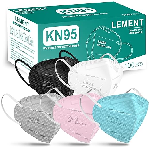 LEMENT KN95 Face Masks,100 Pack Breathable Cup Dust Disposable Masks For Adults,5 color