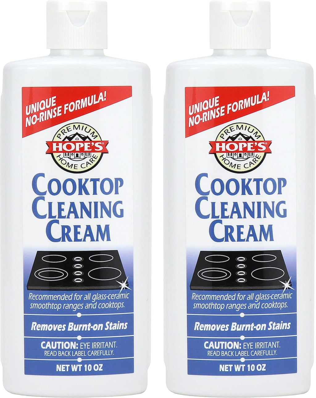 HOPE'S Cooktop Cleaning Cream, Fast Acting, No-Rinse Cooktop Cleaner for Glass Top Stoves, Polishes and Removes Burnt-on Stains Easily on Glass Ceramic Cooktops, 8 Fl Oz, Pack of 2