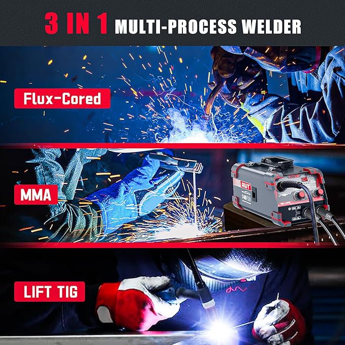 AWT 140Amp MIG Welder Flux Core MIG Welder/Stick/Lift TIG 3 in 1 Welding Machine, Welder Machine 110V With Synergy IGBT Inverter, Portable Gasless Welder Equipment