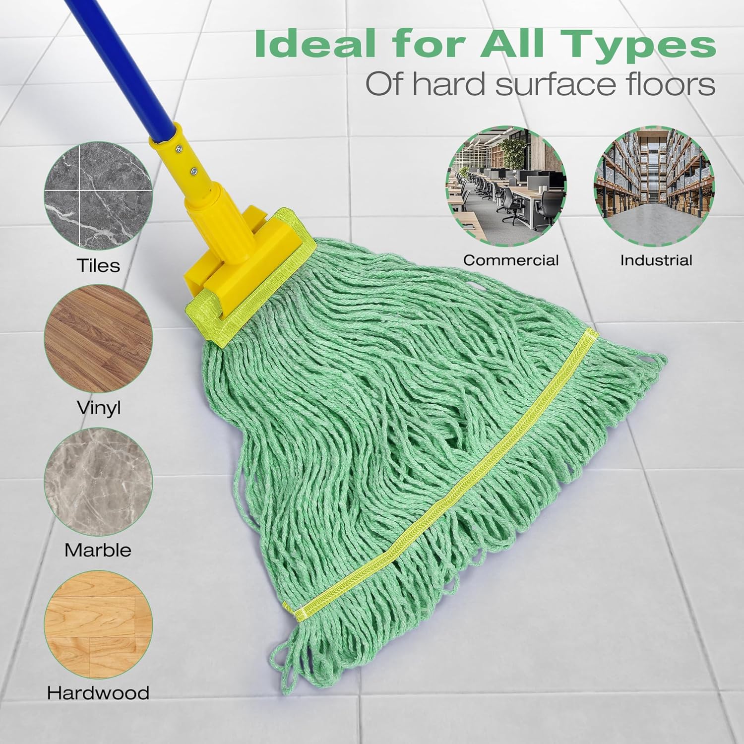 Matthew Cleaning 12Pcs 5'' Headband White&Orange&Green Medium Commercial String Mop Heads, Loop-End Mop Head Replacement, Heavy Duty Industrial Washable&Reusable Mop Refills for Residential& Warehouse