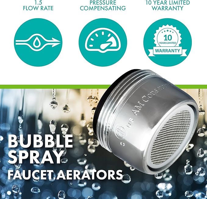 Niagara Conservation 1.5 GPM 0.9-in. Pressure-Compensating Standard Bubble-Spray Faucet Aerator in Chrome, 2-Pack FA012CPB1-WS-2 | CA Compliant Bathroom Sink Faucet and Kitchen Sink Aerator