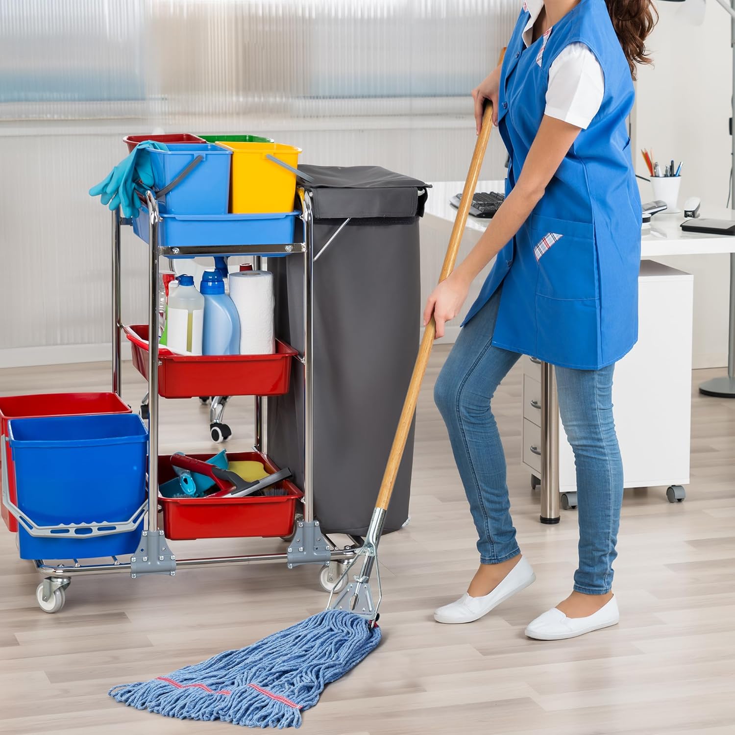 Matthew Cleaning 24oz Heavy Duty Mop Head Commercial Replacement for General and Floor Cleaning, Wet Industrial Blue Cotton Looped End String Head Refill (Case of 12) Blue