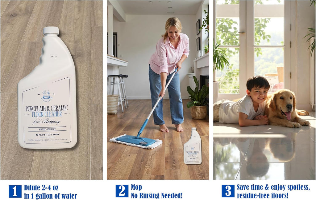 Porcelain & Ceramic Tile Floor Cleaner - Mop Soap Concentrate for mopping - Streak-Free Clean, Ph Neutral and non-Toxic - Safe for Marble, Travertine, Limestone - 32 fl oz (1-qt)