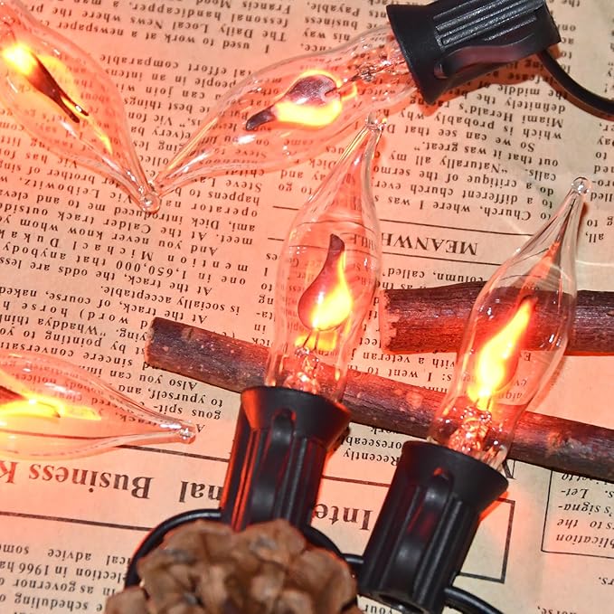 12 Count Halloween Flickering Flame Lights Bulbs, C7 Fake Fire Bulbs / E12 Flickering Flame Bulb, Fall Halloween Window Candle Light Bulbs, Christmas Halloween String Light Bulbs Replacement
