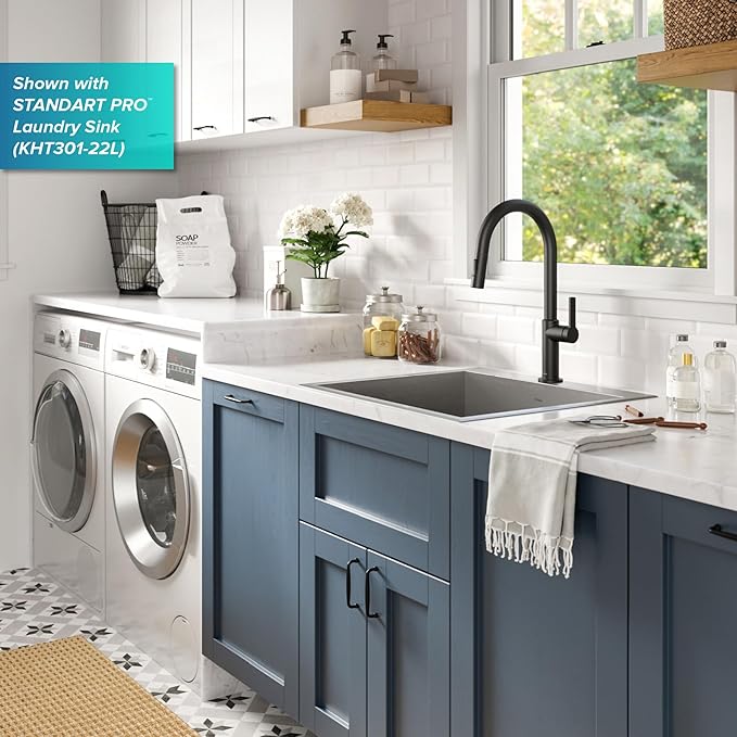 KRAUS Oletto Single Handle Pull Down Kitchen Faucet in Matte Black, KPF-2820MB