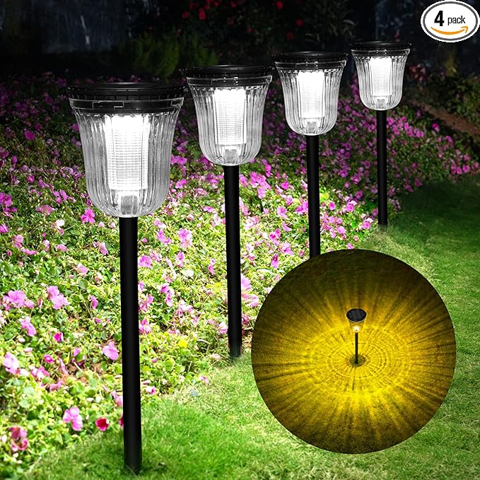 Solar Pathway Lights Outdoor Waterproof, 4 Pack 200 Lumens Super Bright Solar Garden Lights with 2 Lighting Modes, Auto On/Off Outdoor Solar Lights for Yard, Walkway, Lawn, Driveway, Path