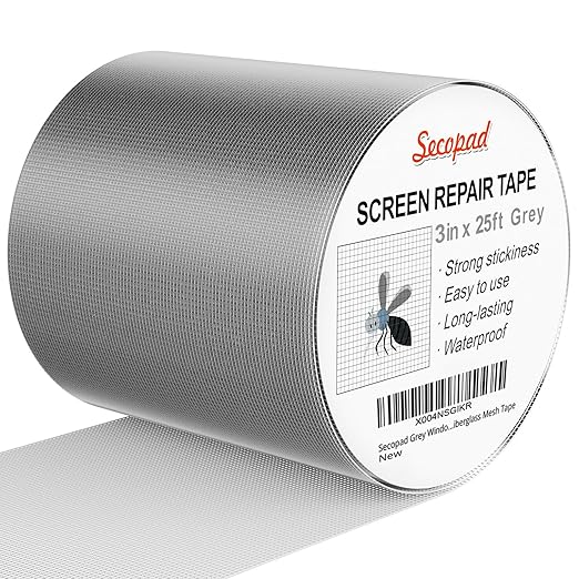 Grey Window Screen Repair Tape, 3IN X 25FT (300IN) Screen Repair Kit for Windows or Doors, Strong Adhesive Patch Kit Fiberglass Mesh Tape