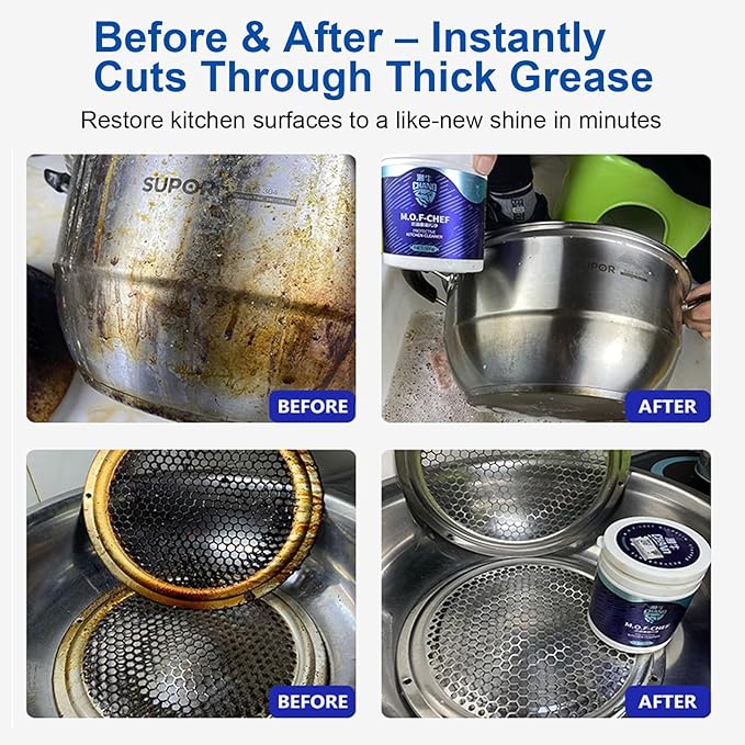 M.O.F-CHEF Kitchen Cleaner Powder 17.64 oz – Heavy Duty Degreaser for Kitchen Grease | Multi-Surface All Purpose Cleaning Powder for Stove, Range Hood, Tile, Stainless Steel, Enamel, Sink