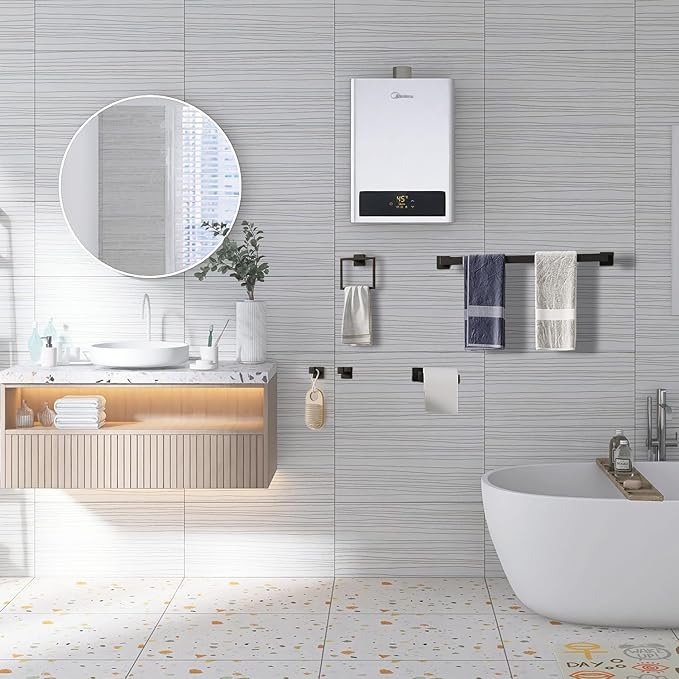 15-PCS 24inch Bathroom Towel Rack Set,Include 3pcs 24" Towel Holder,3pcs Hand Towel Ring,3pcs Toilet Paper Holder,6pcs Robe Hook-Matte Black