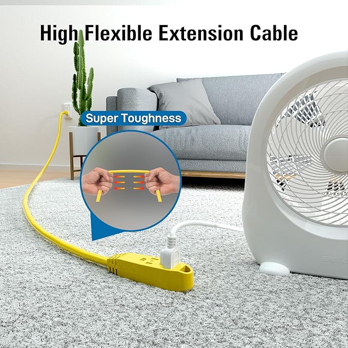 K KASONIC - 50-Feet 3 Outlet Extension Cord, UL Listed, 16/3 SJTW 3-Wire Grounded, 10 Amp 125 V 1625 Watts, Multi-Outlet Indoor/Outdoor Use, Yellow