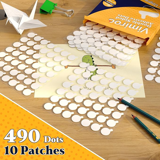 Double Sided Sticky Tack – 490pcs Easy to Peel Sticky Dot,Clear Removable Balloon Glue Poster Dots for Crafts, Posters, Balloons, and DIY Projects