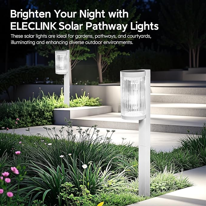 Solar Pathway Lights Outdoor, 6 Pack Upgraded Outdoor Solar Lights for Outside Super Bright Up to 12Hrs, IP65 Waterproof Solar Garden Lights for Yard Landscape Path Walkway Decor(Cool White)