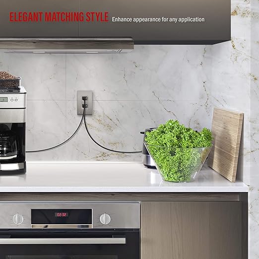 ENERLITES Elite Series Decorator Receptacle Outlet Child Safe Tamper-Resistant, Self-Grounding, Residential Grade, 15A 125V, UL Listed, Brushed Wall Plate Included, 61501-TR-NKWBP, Nickel