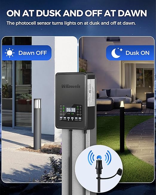 200W Low Voltage Landscape Transformer, 2 Zone Independent Control Landscape Lighting Transformer, 120VAC to 12/14V AC Low Voltage Transformer with Timer & Photocell Sensor ETL Listed D21LT06