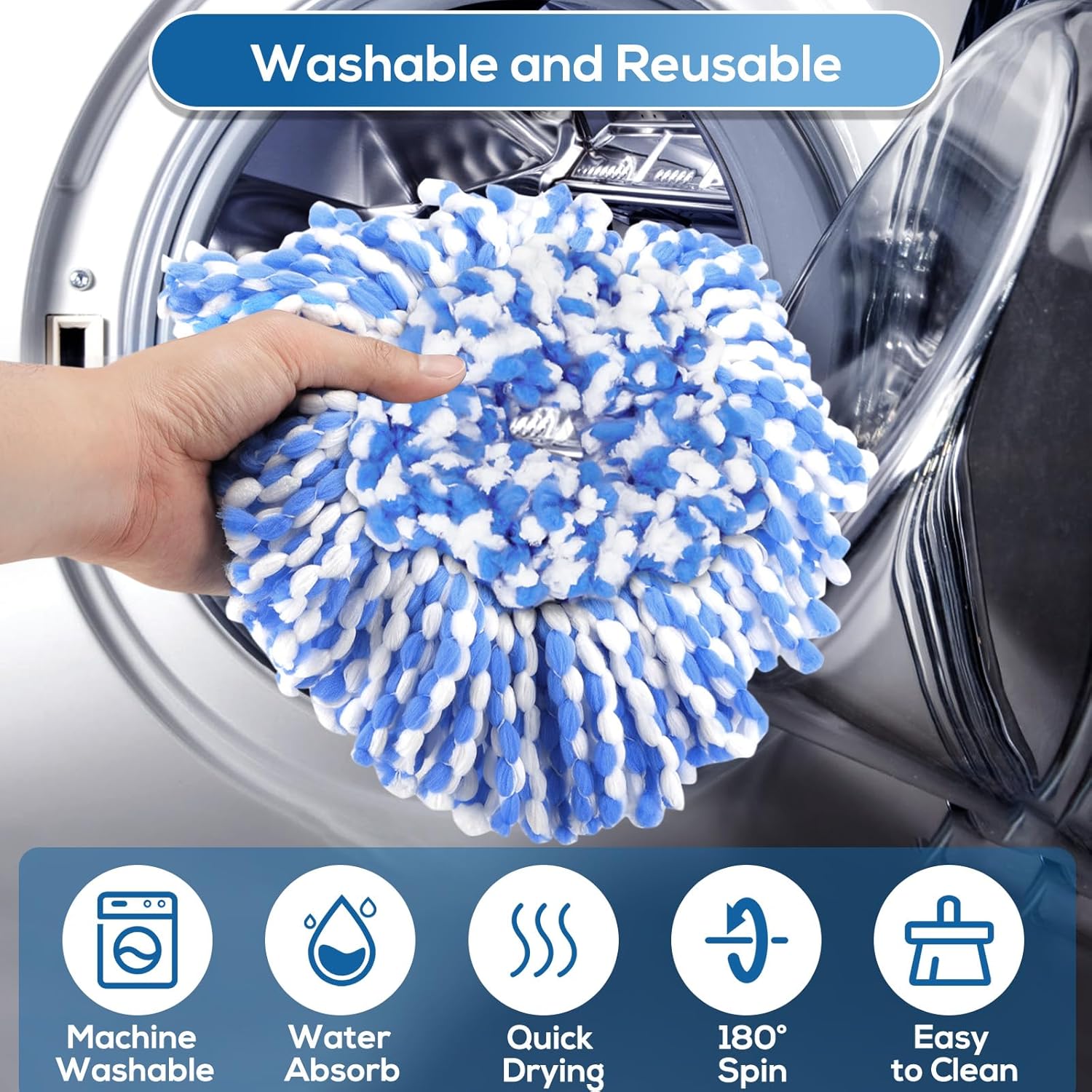 4 Pack RinseClean Spin Mop Replacement Head Spin Mop Refills Compatible with O Ceda RinseClean Dual System, Microfiber Mop Easy Cleaning Floor Head Mo-p for Floor Cleaning RinseClean 2 Tank System