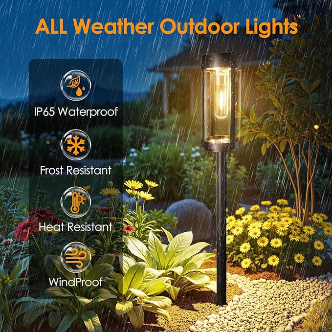 Bright Solar Pathway Lights Outdoor, 2 Pack Upgraded Solar Powered Garden Lights Waterproof, Auto On/Off Solar Yard Light for Lawn Patio Walkway Driveway Landscape Lighting Decor (Warm White, 2 Pack)