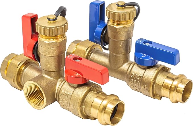 3/4 inch Press Isolation Valve Kit with Pressure Relief Valve for Rheem Tankless Water Heater, FNPT x Press, 3/4'' Service Valve for Rinai, Ecosmart, Navien, Noritz Takagi Bosch