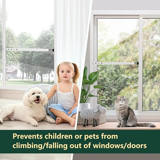 Window Security Bars Adjustable, Window Bars Security Inside Vertical, Heavy Window Ac Lock Bar with Rubber Feet for Up and Down Windows, 17-33 inch Double Hung Window Stopper -4 PCS Patented