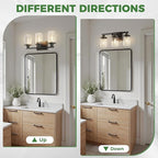 DORESshop 17 Inch Bathroom Light Fixtures, 3-Light Black with Gold Trim Bathroom Lighting Fixtures Over Mirror with Clear Glass Shade, Vanity Lights for Living Room Bedroom