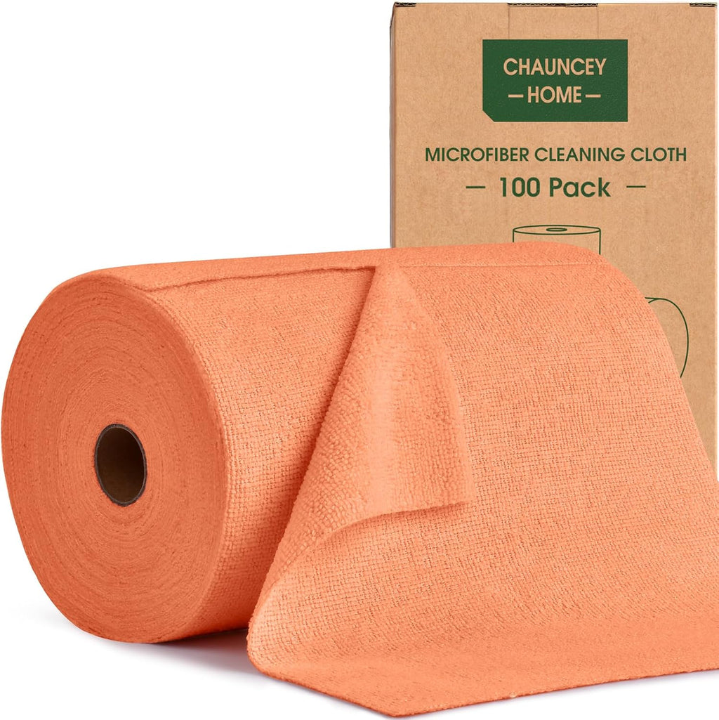 Roll of Microfiber Cleaning Cloth –100 Pack, Tear Away Microfiber Towels, Reusable, Washable, Scratch-Free, Cleaning Supplies,Kitchen Towels for Car, Home, Kitchen, Dishes(Honey Orange)