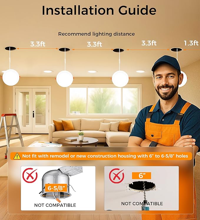 CLOUDY BAY 20W 8 inch LED Recessed Lights,5Color 2700K/3000K/3500K/4000K/5000K Selectable,Dimmable CRI 90+,IC Rated,ETL Listed,Ultra Thin Recessed Downlight with Junction Box,White,6 Pack