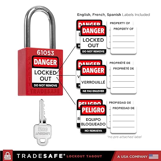 TRADESAFE Lockout Tagout Locks Set - 10 Red Loto Locks, Lockout Locks Keyed Different, 1 Key Per Lock, OSHA Compliant Lock Out Tag Out Padlocks, Safety Padlocks for Electrical Lockout Tag Out Kits