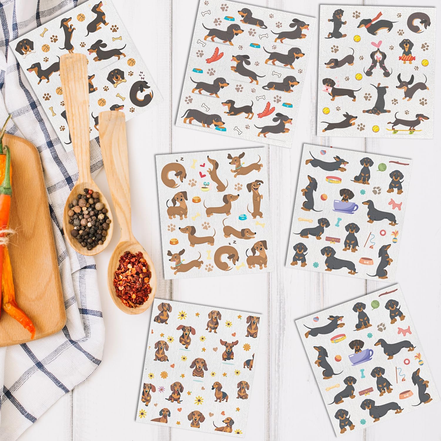 Dachshund Dog Gifts Swedish Dishcloths, 6 Pack Swedish Dish Cloths for Kitchen, Dog Absorbent Reusable Cellulose Sponge Cloths Kitchen Towels