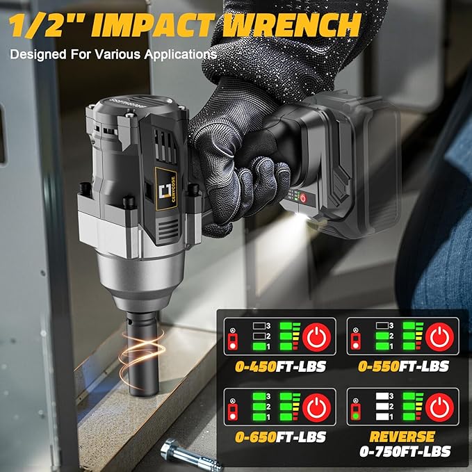 Cordless Impact Wrench 1/2 inch for Dewalt Battery, 750FT-LBS (1000N.m) Brushless Electric Impact Gun Includes LED Work Light, High Torque Impact Driver, Bare Tool Only