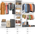 Walk in Closet Organizer System - Built-in Garment Rack with 6 Shelves and 3 Extendable Hanging Rods, Wall Mounted Clothes Organizers Storage Systems for Bedroom
